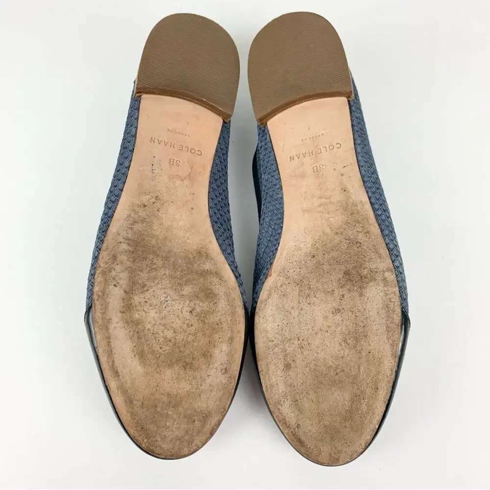 Cole Haan Sarina Blue Leather Embossed Snake Reptile Ballet Flats 8B